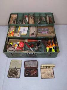 lot 83 image: Vintage Tackle Box Filled with Lures & Other Gear