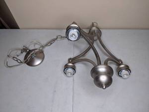 lot 293 image: Three Light Brushed Nickel Modern Chandeleir