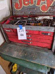 lot 216 image: Vintage Tool Box Filled with Hand Tools
