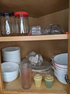 lot 237 image: Assorted Glass Canisters, Plates, Bowls, Etc.