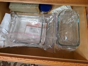 lot 243 image: Assorted Glass Baking Dishes and Silverware