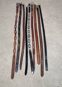 lot 106 image: Nine Western Style Leather Belts w Buckles Zuni, Abalone