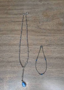 lot 98 image: Sterling Silver Necklace w Blue Stone & Bracelet