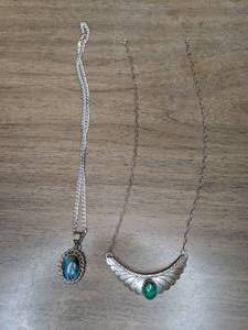 lot 95 image: Pair of Southwest Sterling Silver Necklaces w Stones
