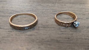 lot 90 image: Pair of 10 Karat Gold Rings with Stones