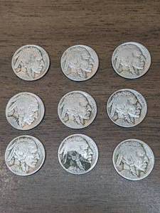 lot 118 image: Nine Buffalo Nickels