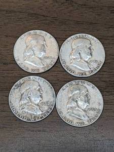 lot 121 image: Lot of Four Half Dollars 1951, 1952, 1954 & 1962