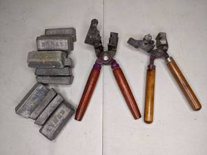 lot 41 image: Lot of Bullet Casting Lead Ingots & Two Molds