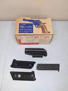 lot 34 image: Vintage Wood Handgun Stock, Grips & Copperhead Electronic Red Dot Sight Base