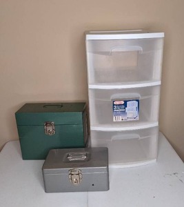 lot 153 image: Two Metal Lock Boxes and Plastic Storage Unit