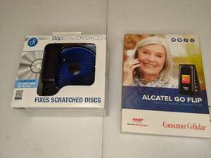 lot 163 image: Skip Doctor CD Repair Kit & Alcatel Go Flip Phone