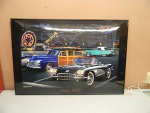 lot 2 image: ELECTRIC ART LED LIGHTED ART - THRILL RIDES  CYCLONE RACER BY HELEN FLINT 2001 - NICE - LIKE NEW - VERY COOL PIECE - APPROX 36 BY 24 - SEE PICTURES