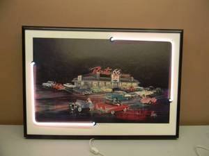 lot 4 image: ROUTE 66 THE WAY IT WAS BY C.W. SAVAGE NEON LIGHTED SIGN - NICE - WORKS GREAT PIECE FOR THE CAVE - APPROX 30 BY 22 - SEE PICTURES