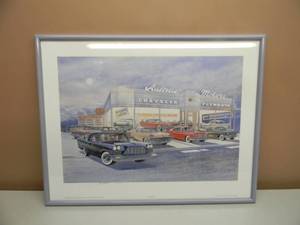 lot 8 image: JACK SCHMITT - AVENUE MOTORS - HAND SIGNED AND NUMBERED LIMITED EDITION -  #152 OF 750 - PROFESSIONALLY FRAMED - GREAT PIECE - APPROX 27 BY 21 - SEE PICTURES