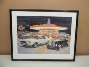 lot 13 image: JACK SCHMITT - PAPAS DRIVE IN RESTARAUNT - HAND SIGNED AND NUMBERED LIMITED EDITION - WITH COA  #91 OF 750 - PROFESSIONALLY FRAMED - GREAT PIECE - APPROX 27 BY 21 - SEE PICTURES