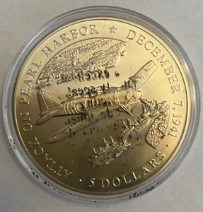 Liberia $5 Coin - Attack on Pearl Harbor
