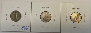 Three Different Mercury Dimes - 1944 P, D, & S