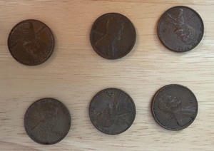 Six Different Lincoln Wheat Pennies - 1953 & 1954 P, D, & S