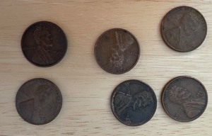 Six Different Lincoln Wheat Pennies - 1949 & 1950 P, D, & S