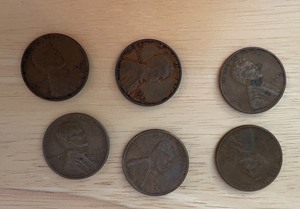 Six Different Lincoln Wheat Pennies - 1940 & 1941 P, D, & S