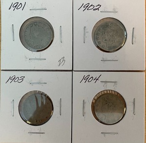 Four Different Liberty Head Nickels - 1901, 1902, 1903, & 1904