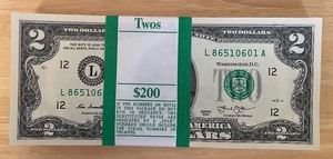 100 Conservative Serial Number Crisp. $2 Bills in Government Band