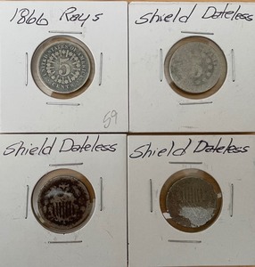 1866 WRays Shield Nickel, plus three extra