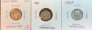 Three Different Mercury Dimes - 37, 38, & 39