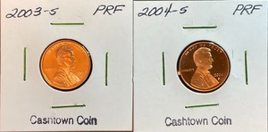 Two Different Proof Lincoln Pennies - 2003 & 2004 S