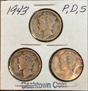 Three Mercury Dimes - 1943 P, D, & S