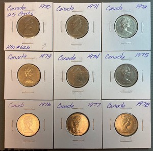 Nine Canadian Quarters 1970 to 1978