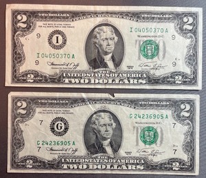 Two Different 1976 $2 Bills - I 04050370 A & G 24236905 A