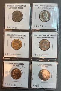 Six Different BU Nickels