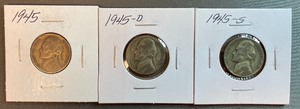 1945 Silver War Nickels P, D, & S