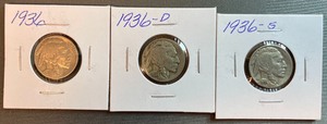 1936 Buffalo Nickels P, D, & S
