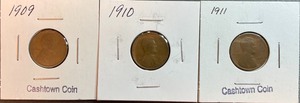Three Different Lincoln Wheat Pennies - 1909, 1910, & 1911