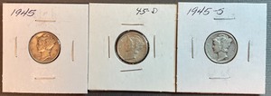 1945 Mercury Dimes P, D, & S