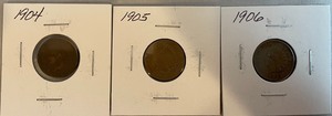 Four Different Indian Head Pennies - 1904, 1905, 1906, & 1907