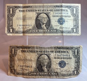 Two Different $1 Silver Certificates - T 31875481 E, Z 98966993 A
