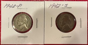 Two Different Silver War Nickels - 1942 P & S