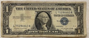 1957A Dollar Silver Certificate - L75294443A