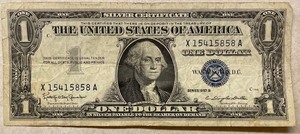1957B One Dollar Silver Certificate - X15415858A