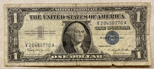 1957B One Dollar Silver Certificate - V20450770A