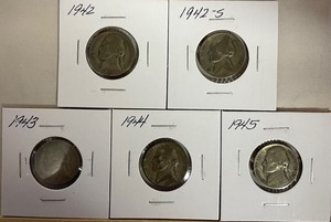 Five Silver War Nickels - 1942 P&S, 43, 44, 45