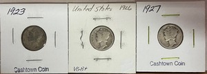 Three Different Mercury Dimes - 1923, 1926, & 1927