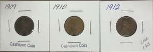 Three Early Lincoln Wheat Pennies - 1909, 10, & 12