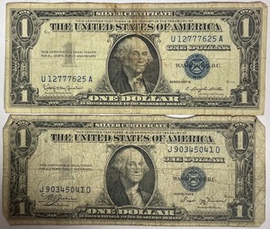 Two $1 Silver Certificates - J90345041D & U12777625A