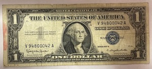 1957 B Silver Certificate - V 94800042 A