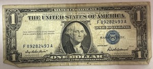 1957 Silver Certificate - F 89282493 A