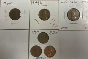 Six Different Lincoln Wheats - 1949 P,D,S & 1950 P,D,S